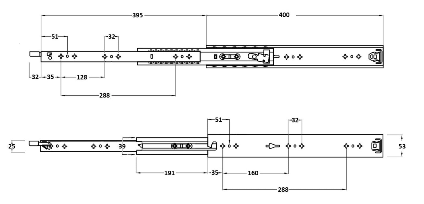 Medium-Duty Locking Drawer Slides – 125kg Rating (Pair)