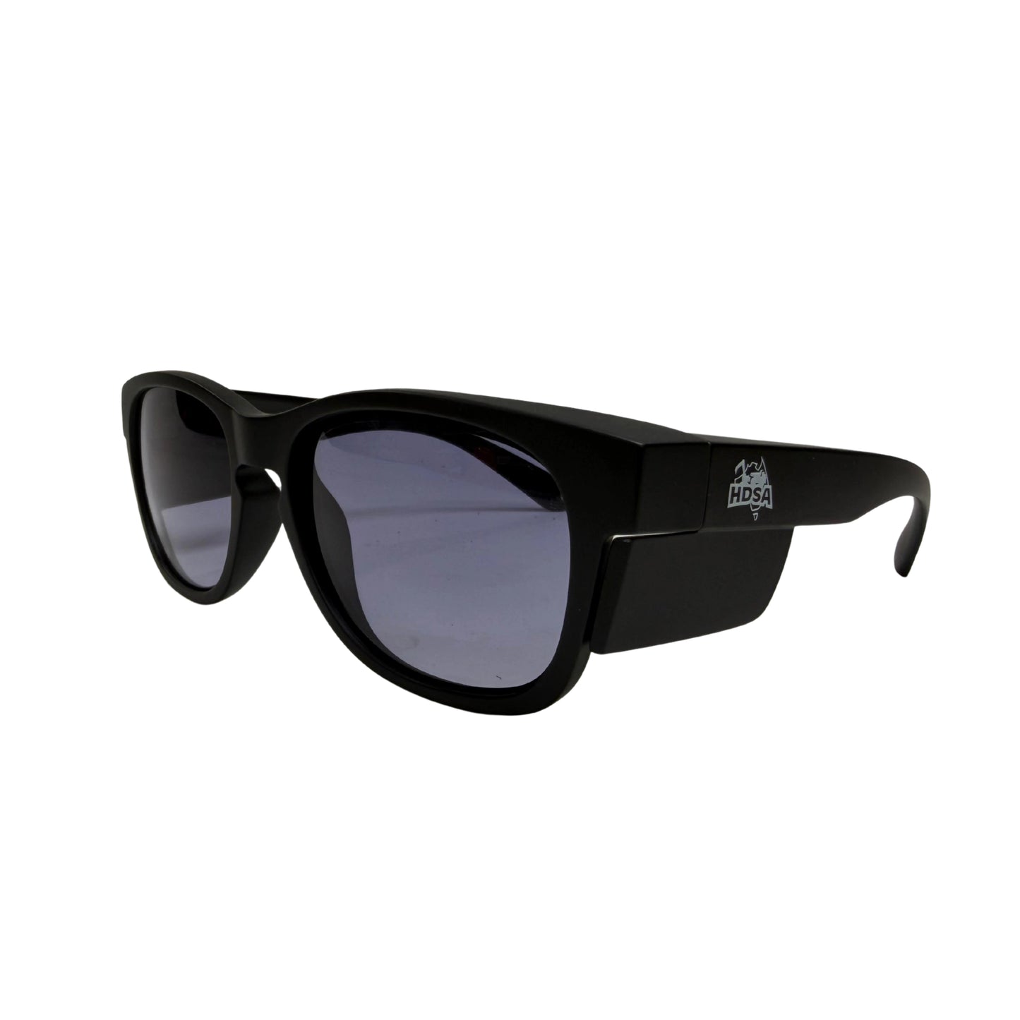 Black comfort slim safety glasses with tinted lenses side view