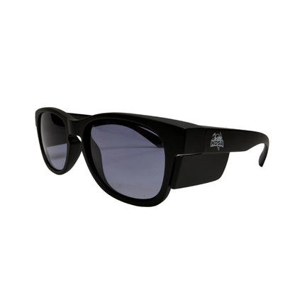 Black comfort slim safety glasses with tinted lenses side view