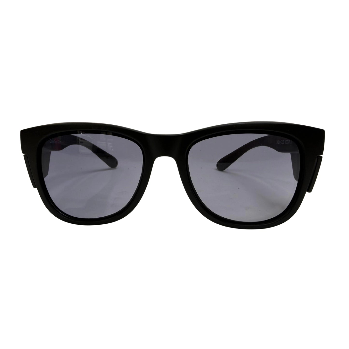 Black comfort slim safety glasses with tinted lenses front view