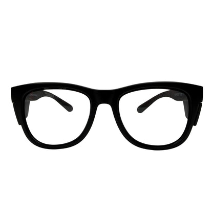 Black comfort slim safety glasses with clear lenses front view