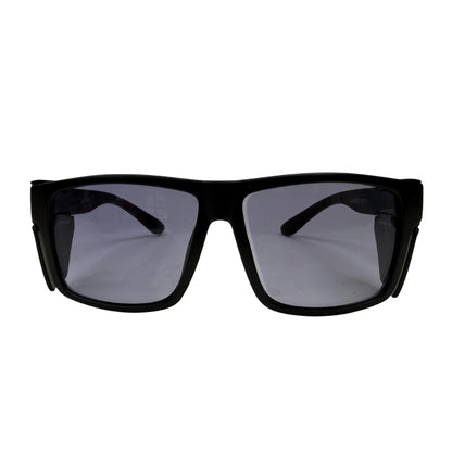 Black full fit safety glasses with tinted lenses front view