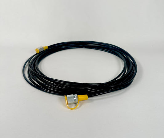 A 3-metre G1/4" to Stauff Style Test hose, coiled with yellow and silver connectors on both ends, displayed on a plain white background.