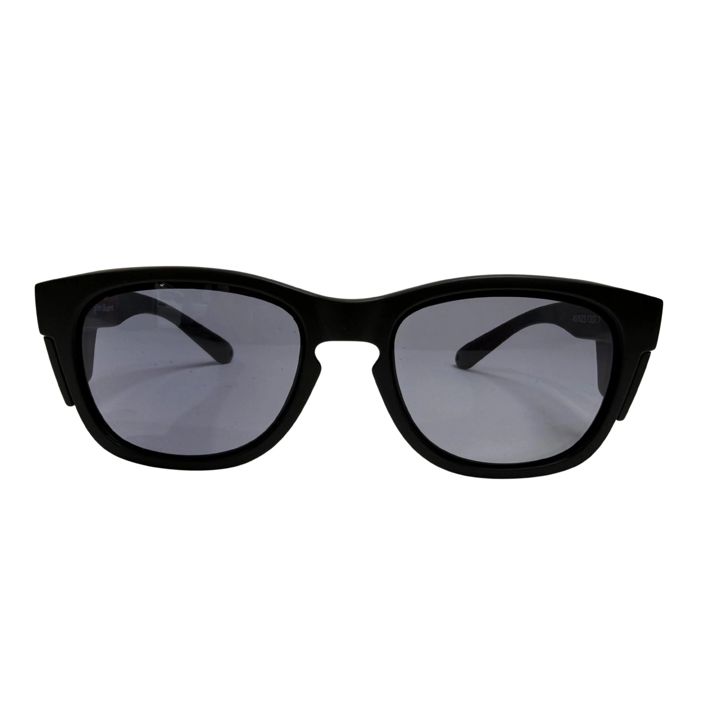 Black slim guard safety glasses with tinted lenses front view
