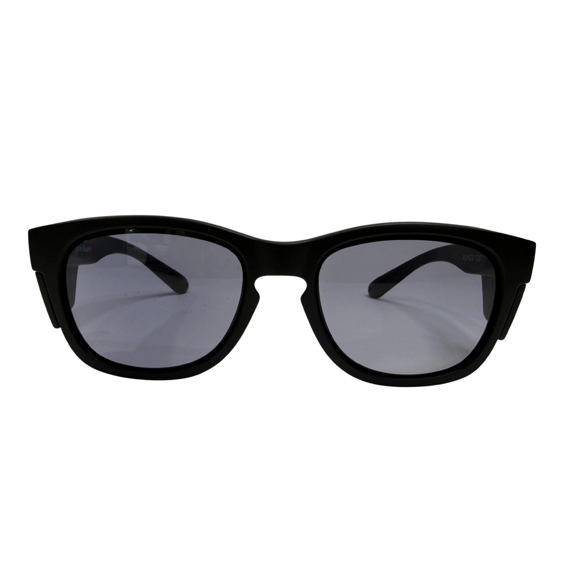 Black slim guard safety glasses with tinted lenses front view