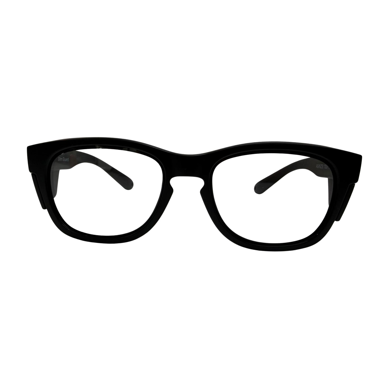 Black wide view safety glasses with tinted lenses front view