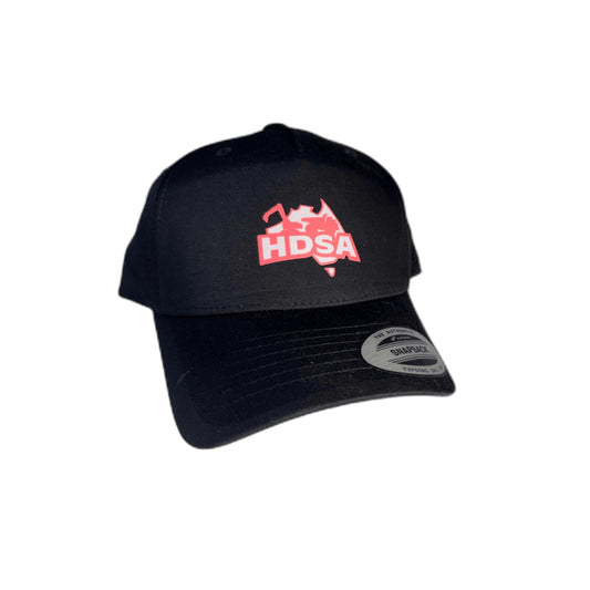 Black HDSA youth cap with embroidered Heavy Diesel Specialists Australia logo