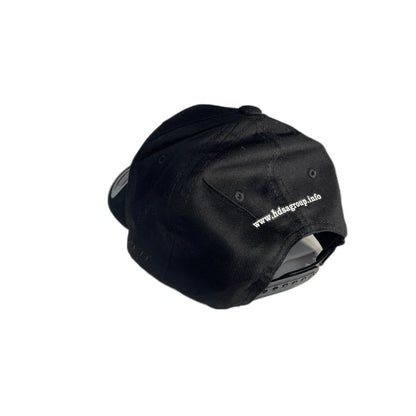 Black HDSA branded bucket hat front view
