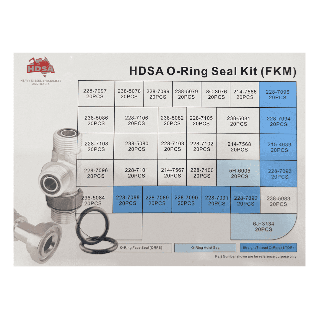 HDSA O-Ring Seal Kit FKM part number reference chart showing ORFS, hoist seal and straight thread o-ring categories