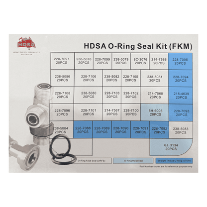 HDSA O-Ring Seal Kit FKM part number reference chart showing ORFS, hoist seal and straight thread o-ring categories